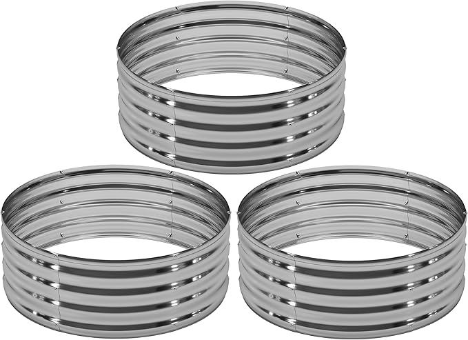 3PCS 4x4x1FT Galvanized Raised Garden Bed Kit,Vegetable Boxes-Round Metal Flower Box,Large Planter Raised Beds Outdoor Garden for Planting,Fruit,Herb-Sliver - Bloomnest
