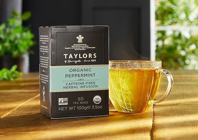 Taylors of Harrogate Organic Peppermint, Herbal Tea, Pillow Tea Bags, 50 Count (Pack of 1), Clean, Pure and Refreshing, Caffeine-Free, Enjoy Hot or Iced, 50 Teabags - Bloomnest