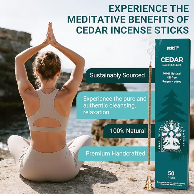 Cedar Incense Sticks (50 Sticks), 100% Natural sustainably harvested Cedar, Suitable for Yoga, Meditation, Relaxation, and Spiritual Purification RRTPPTCitronellaIncense
