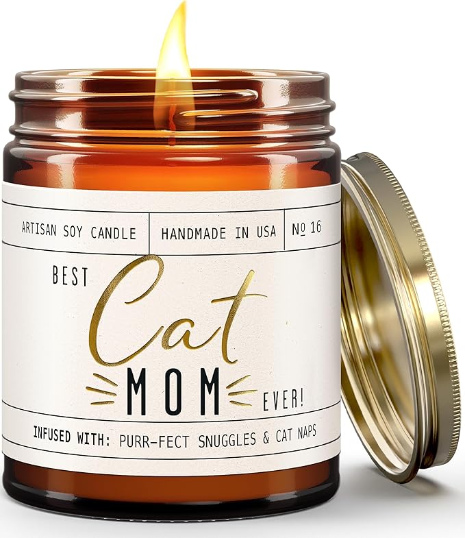 Cat Mom Gifts, Cat Gifts for Women Unique, Cat Lover Gifts for Women - 'Best Cat Mom Ever' Candle, w/Vanilla, Coconut & Vetiver I Cat Decor Themed I Cat Gifts for Cat Lovers I 50Hr Burn, USA Made - Bloomnest