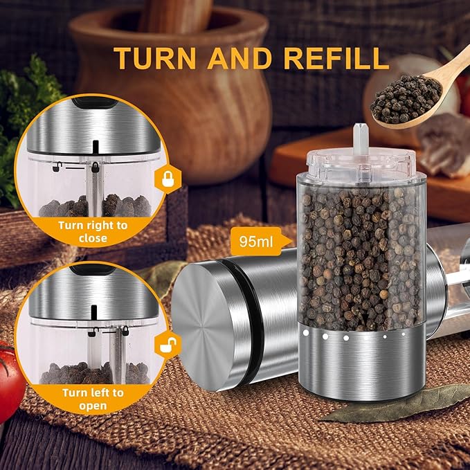 Electric Salt and Pepper Grinder Set Rechargeable, External Adjustable Coarseness, Automatic Salt & Pepper Shakers Mills, Kitchen Gadgets,Stocking Stuffers Christmas Cooking Gifts for Adults Men Women - Bloomnest