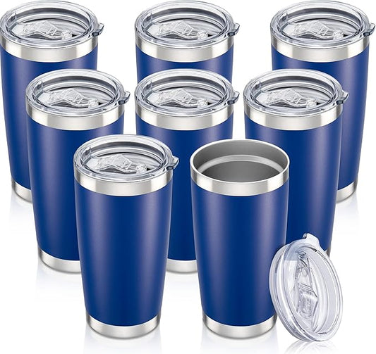 20 oz Tumbler with Lid Stainless Steel Insulated Tumblers Bulk Double Wall Vacuum Cups Powder Coated Travel Mug Keep Drink Cold and Hot, Blue, 8 Pack