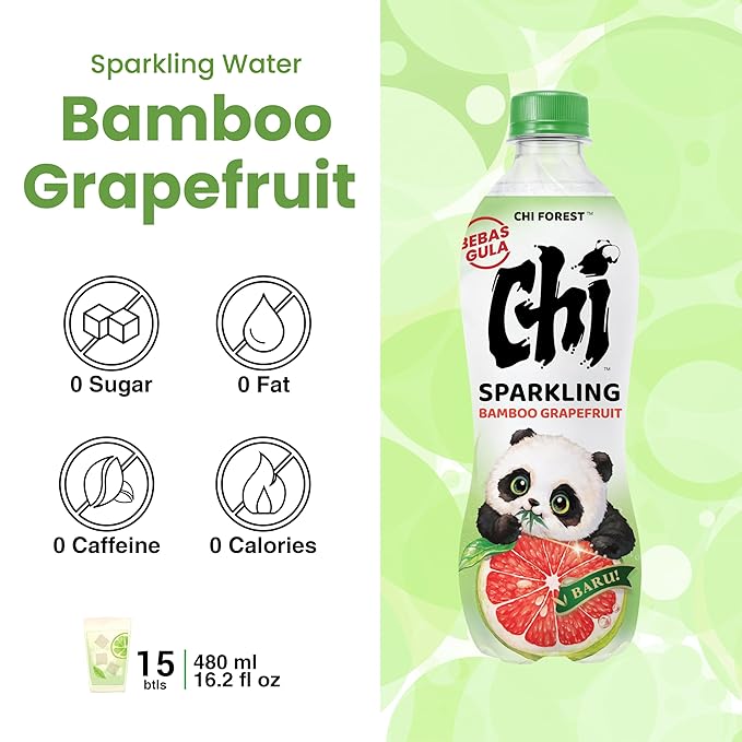 CHI FOREST Flavored Sparkling Water Beverage, Bamboo & Grapefruit, Zero Sugar, 16.2 fl oz Bottles (pack of 15) - Bloomnest