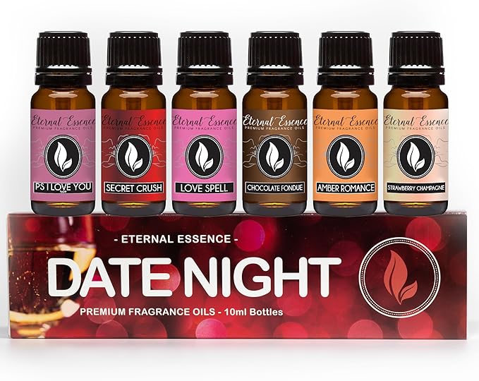 Eternal Essence Oils Date Night Set of 6 Premium Fragrance Oils - Includes PS I Love You, Amber Romance, Secret Crush, Chocolate Fondue, Strawberry Champagne, and Love Spell Scented Oils - 10ML - Bloomnest