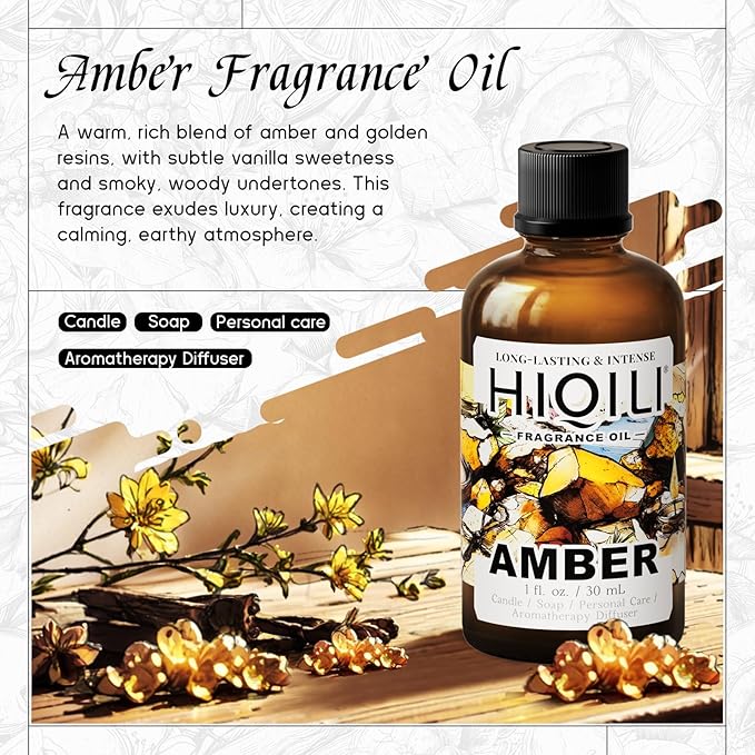 HIQILI Amber Fragrance Oil for Candle, Perfume, Soap Making, Hotel Scents for Essential Oil Diffuser & Aromatherapy - 1 Fl Oz HIQILI