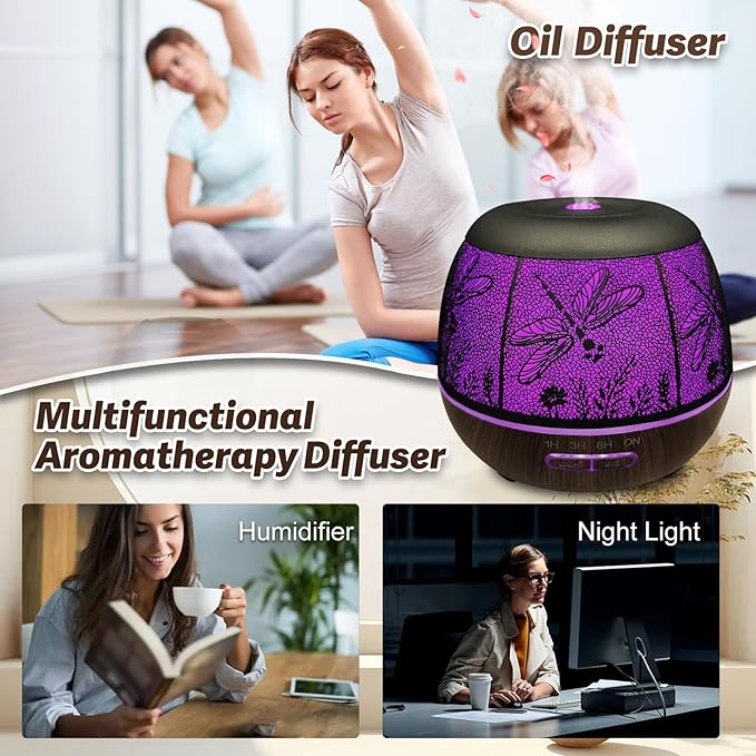 Diffusers for Essential Oils Large Room 400ml,Essential Oil Diffuser for Home with R/C,Cool Mist Humidifiers for Bedroom,7 Colors Changed & 3 Mist Mode Waterless Auto Off for Decor Dragonfly