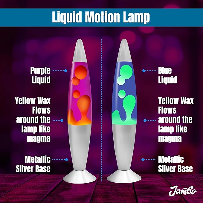 JAMBO 2 Pack- 16" Beautiful Lamp- Blue with Yellow/Green Wax and Purple with Yellow Wax, Relaxing Liquid Lamp, Night Light Nightlight, Lamps for Adults Teens Kid - Bloomnest