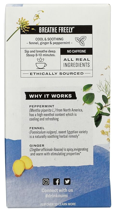 Numi Organic Congest Away Herbal Tea – 16 Herbal Tea Bags – Caffeine Free Cooling Blend with Fennel Peppermint Ginger Cinnamon & Licorice for Soothing Respiratory Comfort - Bloomnest