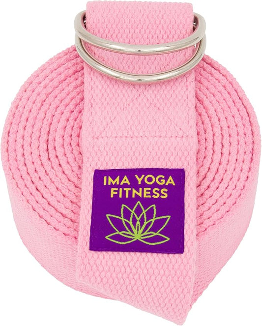 Adaptive Yoga Strap, Stretching Strap, 2 Inches Wide, 100% Naturally Soft Cotton, Steel D-Rings, Includes Natural Cotton Drawstring Storage Pouch and Instructional E-Book - Bloomnest