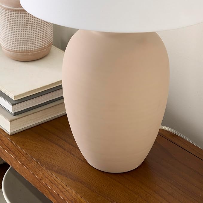 Nourison Home 23" Light Pink Ceramic Jar Table Lamp for Bedroom, Living Room, Dining Office, with White Shade (Pack of 1) - Bloomnest