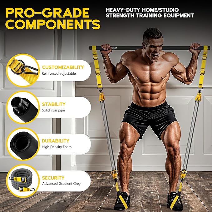 Pilates Equipment, Portable Pilates Bar Kit with Resistance Bands, Professional Adjustable Heavy Duty Squat Workout Equipment for Men, Home Gym Muscle Strength Training, Full Body Exercise - Bloomnest