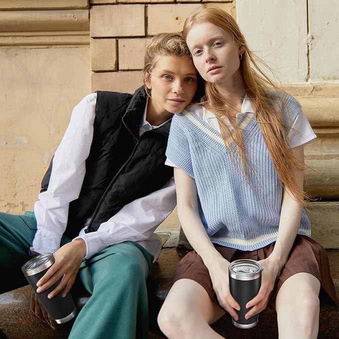 20 oz Tumbler with Lid Stainless Steel Insulated Tumblers Bulk Double Wall Vacuum Cups Powder Coated Travel Mug Keep Drink Cold and Hot, Black, 8 Pack