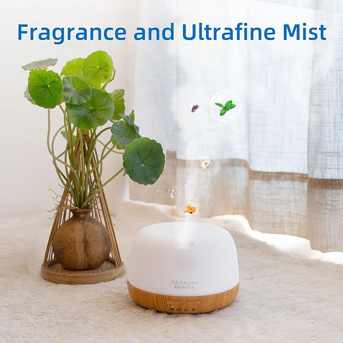 ASAKUKI Essential Oil Diffuser, 300ml Ultrasonic Aromatherapy Oil Humidifier with 7 Colors LED Lights, 2 Mist Mode for Home (Wood Grain) - Bloomnest