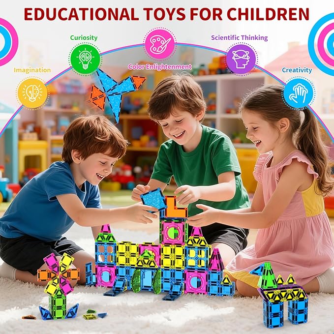 250 PCS 3D STEM Educational Magnetic Tiles for Kids Magnetic Blocks for Kids Magnetic Building Blocks Set - Bloomnest
