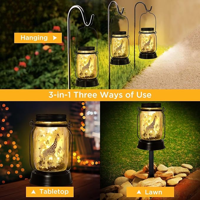 Giraffe Gifts for Women/Men Giraffe Lovers Solar Lantern Mom Birthday, Mothers Day, Christmas Gifts, Solar Garden Decoration Outside for Yard, Patio,Backyard,Porch, Torches - Bloomnest