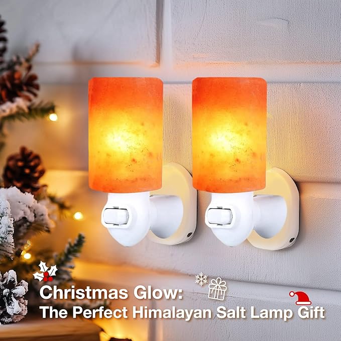Himalayan Salt Lamp Plug in Night Light 2 Pack, 360 Degree Adjustable Wall Plug & Extra 4 Replacement Bulbs Bathroom Bedroom Night Light, Pink Crystal Rock Salt Hand Crafted Cylinder Size - Bloomnest
