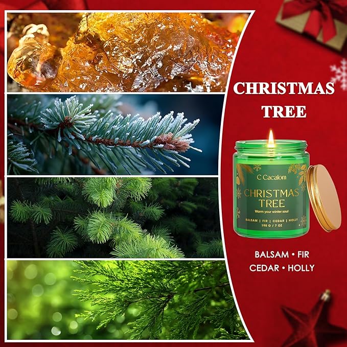 Christmas Soy Candles for Home Decor Non-Toxic Aromatherapy Scented Candles for Christmas Gifts, Cozy Holiday Jar Candle, Cozy Decorative Candle for Women Men, Winter Christmas Tree Balsam Fir Candle - Bloomnest