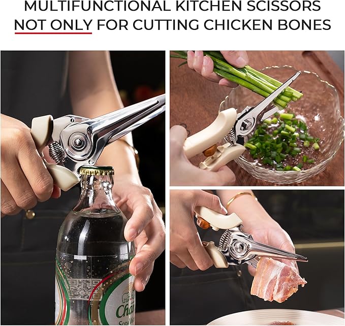 OOU White Bear Kitchen Scissors, All Purpose Heavy Duty Sharp Kitchen Shears Dishwasher Safe, Cooking Shears for Meat Chicken Fish Poultry Herb Bread - Bloomnest