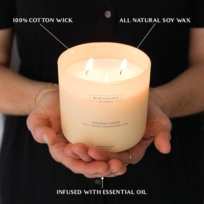 Orange, Cedarwood & Clove – Benevolence LA Large 3-Wick Fall Scented Candle for Home | 15oz, 50-Hour Burn | Soy Wax, Cotton Wicks | Warm & Inviting Autumn Fragrance | Malibu Sands Collection - Bloomnest