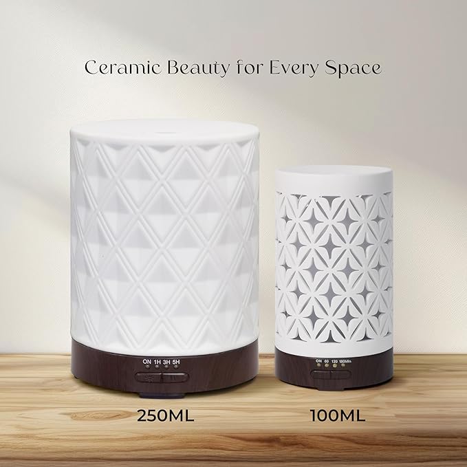 Earnest Living Essential Oil Diffuser for Home White Ceramic 100ml Aromatherapy Diffuser with 4 Timers 7 Night Lights and Auto Off Function (no Beep!) for Essential Oils Version 2 EarnestLiving