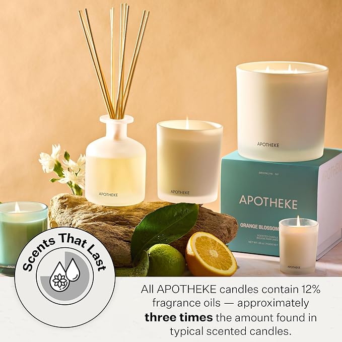 Apotheke Signature Scented Candles for Home, Orange Blossom Neroli - 10.5 oz - Soy Wax, Non Toxic, Large Jar White - Luxury Candle Gifts for Women & Men - Sandalwood, Musk, Neroli, and Orange - Bloomnest