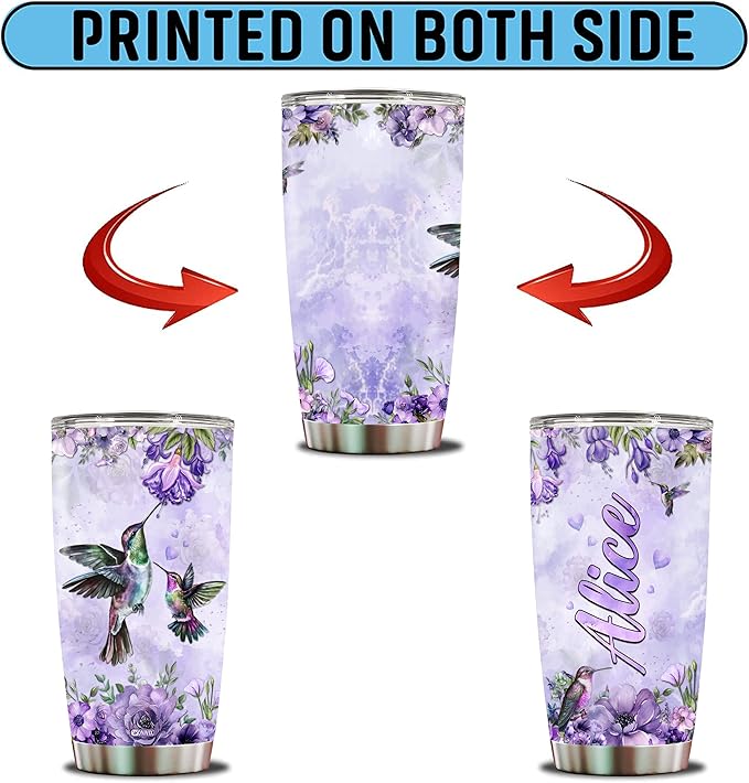 Personalized Hummingbird Tumbler gifts for women Customized Name Mug Mother Day Gift Birthday Christmas Valentine Custom Water Bottle 20oz Insulated Stainless Steel Coffee Cup with Lid - Bloomnest