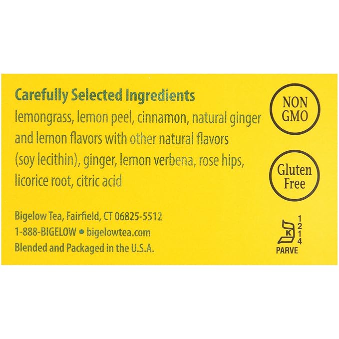 Bigelow Lemon Ginger Herbal Tea Bags 28-Count Box (Pack of 1) Lemon Ginger Tea Bags Herbal Tea All Natural Gluten Free - Bloomnest