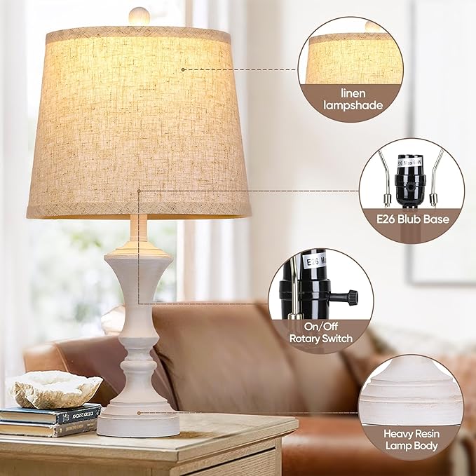 Retro Table Lamps Set of 2 Nightstand Lamp for Bedroom Vintage Rustic Table Lamps for Living Room Traditional Nightstand Bedside Lamps Bulb NOT Included - Bloomnest