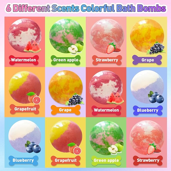 Bath Bombs for Kids with Surprise Inside, 12pcs Kids Bath Bombs with Mermaid Toys Gift Set for Girls, Shea & Coco Butter Dry Skin Moisturize, Handmade Fizzy Bubble Spa Bath Ball for Birthday Christmas - Bloomnest