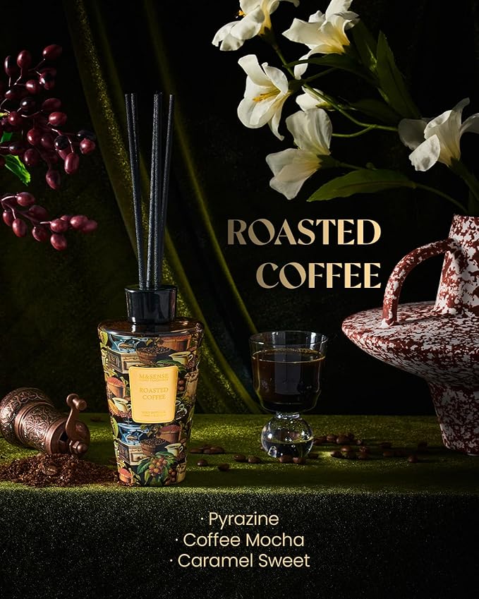 M&SENSE Roasted Coffee Reed Diffuser Set - 8.79fl oz Home Fragrance Non-Toxic Reed Diffuser for Home, Long Lasting Air Freshner Gifts for Bathroom Bedroom Fragrance Decor MSENSE