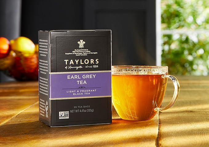 Taylors of Harrogate Earl Grey, Black Tea, Pillow Bags, 50 Count (Pack of 6), Fragrant, Delicate & Light, Caffeinated, Enjoy Hot or Iced, 300 Teabags Total - Bloomnest