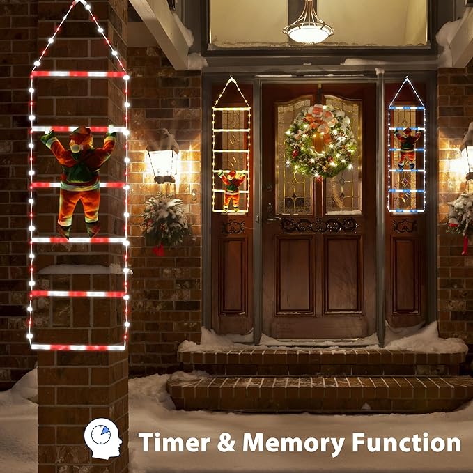 Toodour LED Christmas Light - 2.5FT Christmas Decorative Ladder Lights with Santa Claus, Xmas Decorations Light for Indoor Outdoor, Window, Garden, Home, Wall, Xmas Tree Decor - White & Red - Bloomnest