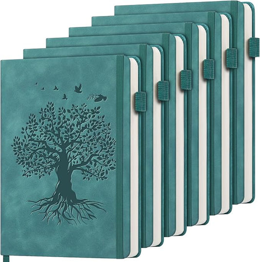 6 Pack Lined Journal Notebook for Women Men, A5 Hardcover Leather Journals for Writing, 200 Pages Thick Paper, Daily Journal Notebook for Work, School, Note Taking, Business, Travel, College Ruled - Bloomnest