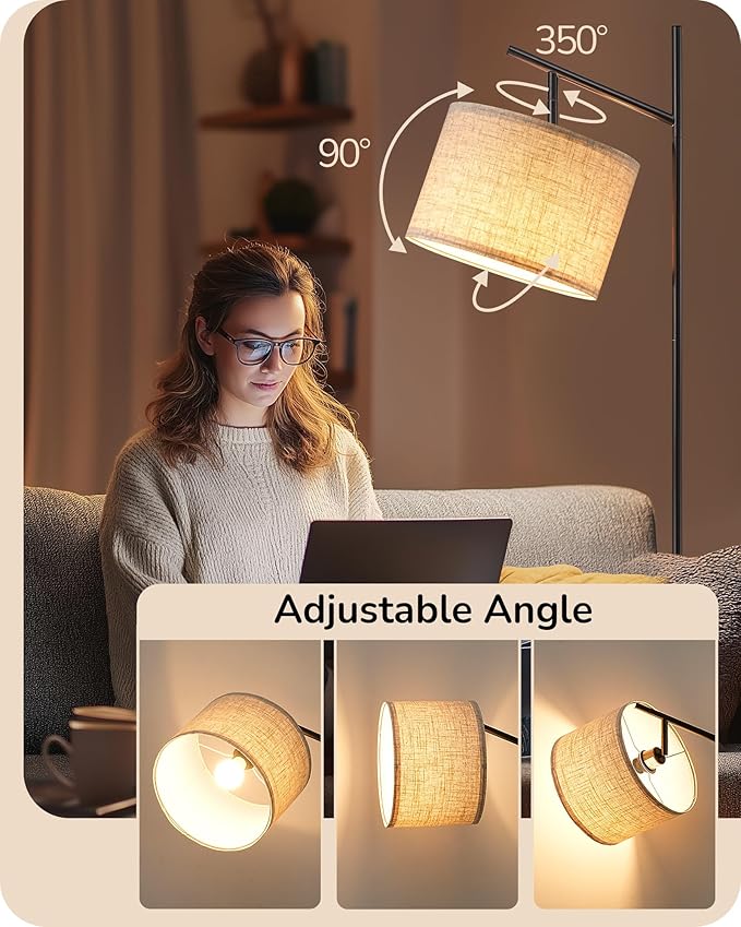 EDISHINE Modern Floor Lamps for Living Room, 64.7" Minimalist Standing Lamp with 3 Color Temperatures Bulb & Adjustable Linen Shade, Foot Pedal Switch, Arc Tall Lamp for Bedroom Office, Black - Bloomnest