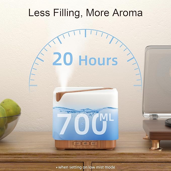 ASAKUKI Smart WiFi Essential Oil Diffuser, Large 700 ml Cool Mist Humidifier, Easy Connect with Alexa and Google Home, Phone App & Voice Control, Customized Schedule Timers and LED Light - Bloomnest