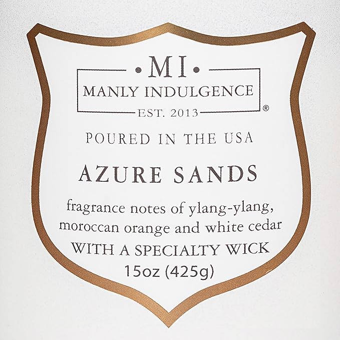 Manly Indulgence Azure Sands Scented Candles for Men, 15 oz Wooden Wick, Premium Soy Blend Wax, 60H Burn, Candles for Home Scented - Made in The USA - Bloomnest