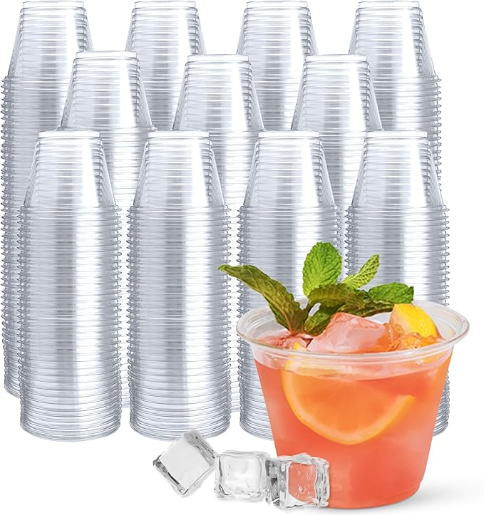 Prestee 1000 Clear Plastic Shot Glasses Disposable - Cocktails, Juice and Plastic Wine Glasses Disposable Party Cups for Adults- Indoor/Outdoor Events, Everyday Use - 9 oz Food-Grade Material - Bloomnest