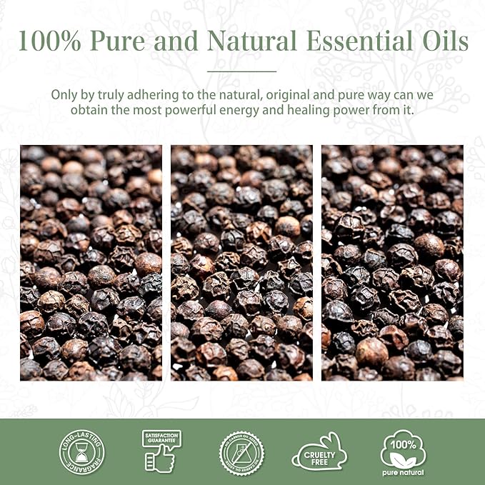 Black Pepper 3.38fl.oz Essential Oil, PHATOIL Pure Aromatherapy Oils for Diffuser, Humidifier, Perfect for DIY Soap, Candle, Bath Bombs Making(100ml) PHATOIL