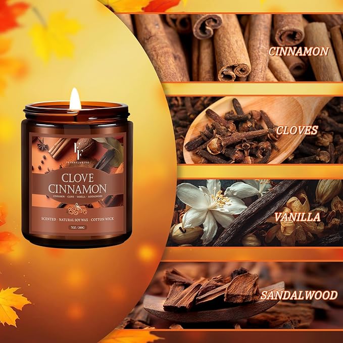 Fall Candle, Clove Cinnamon Scented Candles for Home, Natural Soy Autumn Candle Aromatherapy Candle, 7 oz Jar Candles Fall Gifts for Women Men - Bloomnest