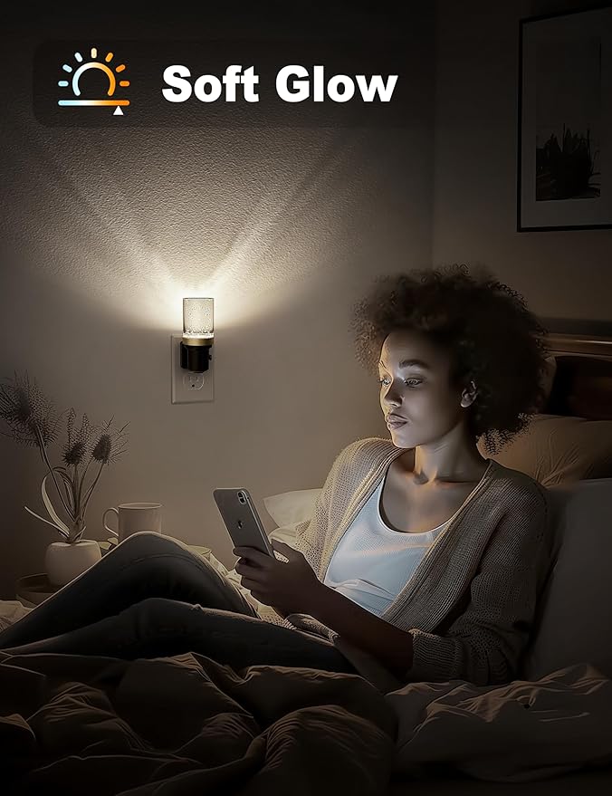 JandCase Night Light, Dimmable Night Lights Plug into Wall, Auto On/Off Light Sensor Nightlight, 5000K Daylight White 0-100LM Brightness LED Night Light, Bathroom Hallway Bedroom Decoration - Bloomnest