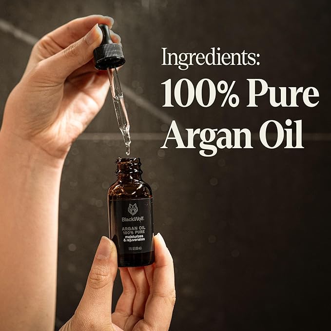 Black Wolf Sonic Scalp Head Massager & 100% Pure Argan Oil Bundle - Hair Care Products for Healthy Looking Hair & Scalp - Men's Shower & Bathroom Essentials Set BlackWolf