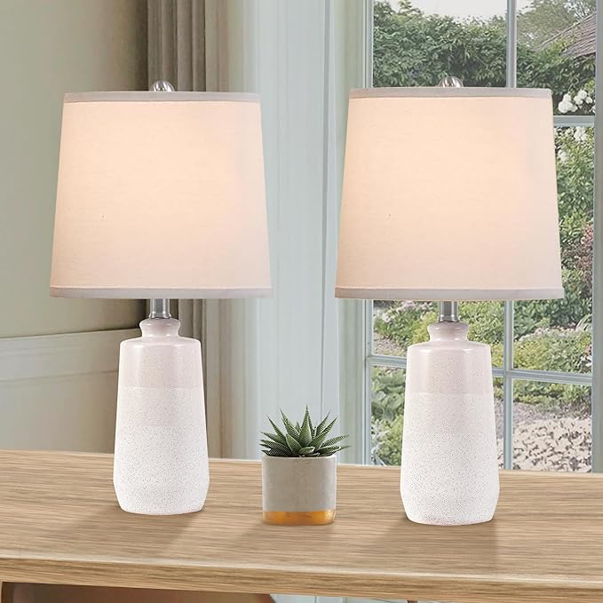 20.5" Ceramic Table Lamp Set of 2 for Bedrooms, White Lamps Set of 2 for Living Room, Minimalist Ceramic Lamps with White Barrel Lampshade, Matte White Ceramic Lamps for Nightstand - Bloomnest