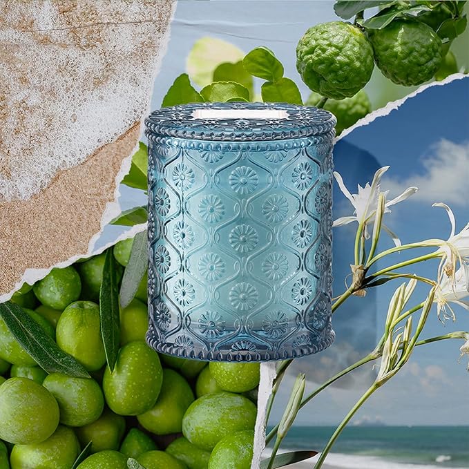 LA JOLIE MUSE Santorini Salt Air Candle - Bergamot, Sea Daffodil, Sandalwood | 6 oz Natural Soy Wax | 40 Hours Clean Burn | Ocean Scented Candle | Gift-Ready for Hosts & Gatherings - Bloomnest