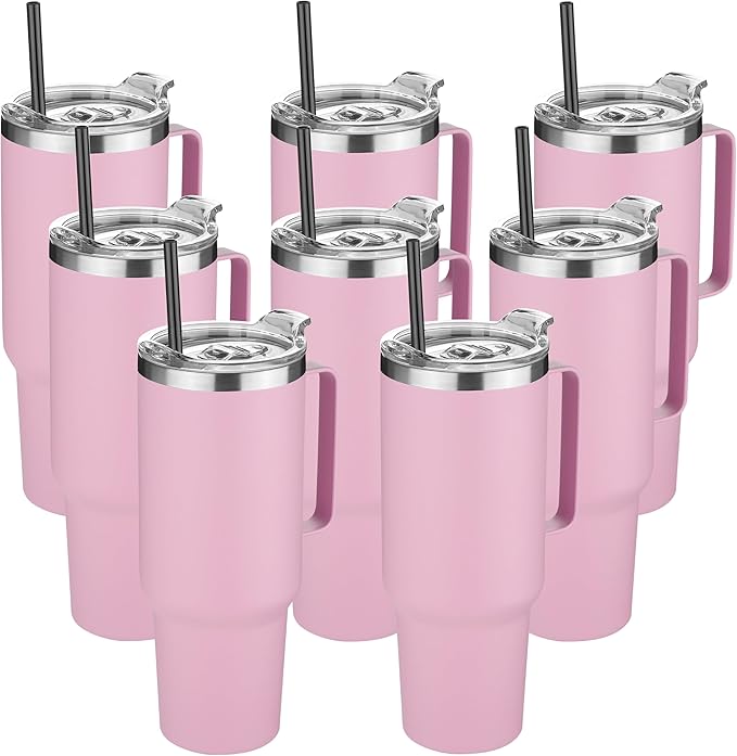 HASLE OUTFITTERS 40 oz Stainless Steel Tumbler with Handle, Vacuum Insulated Tumblers Bulk, Reusable Double Wall Travel Coffee Mug, Durable Powder Coated Water Bottle(Pink, 8) - Bloomnest