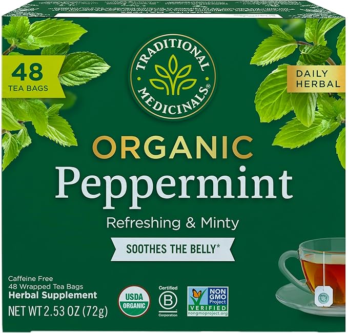 Traditional Medicinals Tea, Organic Peppermint, Soothes Your Belly, Refreshing & Minty, 48 Tea Bags - Bloomnest