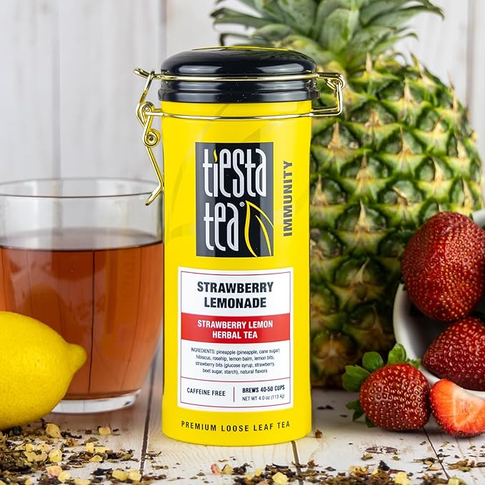 Tiesta Tea - Strawberry Lemonade, Loose Leaf, Strawberry Lemon Herbal Tea, Premium Non-Caffeinated Fruit Blend, Make Hot or Iced, Brews Up to 50 Cups, 4 Ounce Refillable Tin - Bloomnest