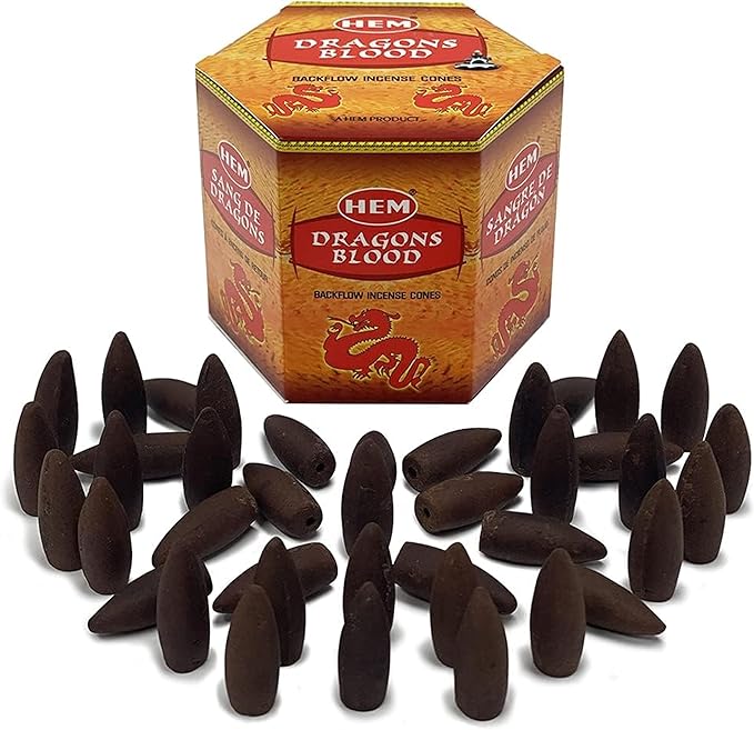 Dragons Blood Hem Backflow Incense Cones for Waterfall Aromatic Smoke Fountain Haze Falls - 40 Large Back Flow Incense Cones Scented