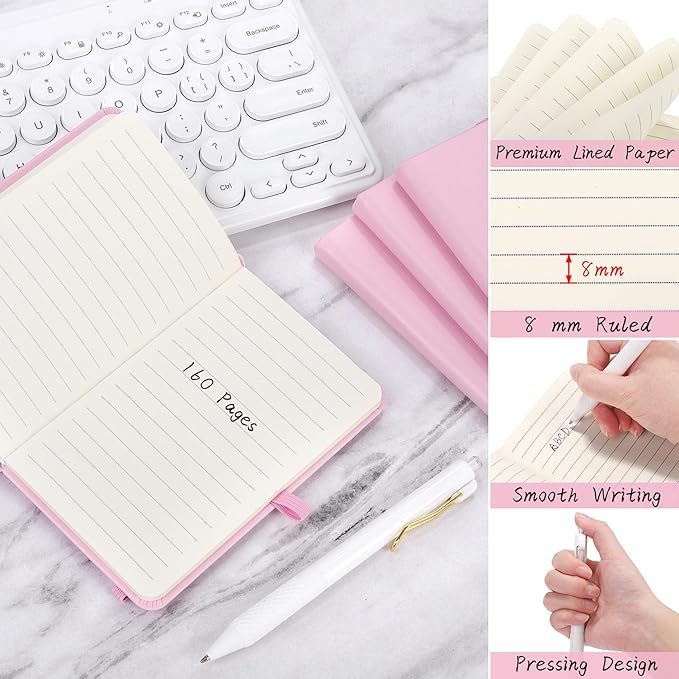 Aodaer 50 Sets Pocket Notebook Journal with Pens, 160 Pages, 3.5 x 5.5 Inch Mini Lined Journal Notebook A6 Leather Hardcover College Ruled Notepad with Pen Holder for School Office Gifts, Pink - Bloomnest