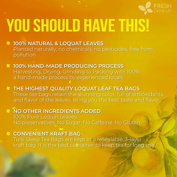 FreshDrinkUS, Premium 40 Tea Bags Loquat Leaf Tea | Eriobotrya japonica | Herbal Tea Bags | Naturally Dried Loquat Leaves | Caffeine-Free Botanical Tea. Sugar-Free. Caffeine-Free. Vegan - Bloomnest