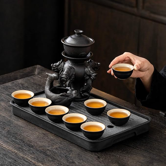 Ceramic Teapot with Infuser Loose Leaf Tea Teapot with 8 cups, Kungfu Tea Sets (Black Dragons) - Bloomnest